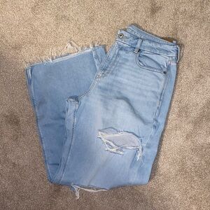 NWOT American Eagle Curvy Super High Rise Baggy Wide Leg Ripped Jeans